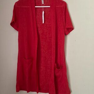 Sheer Red Open-Front Cardigan